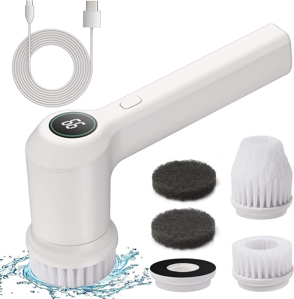 Keestone Electric Cordless Power Brush Floor Spin Scrubber,LED Monitor Handheld Portable Scrubber Kit with 4 Replaceable Electric Cleaning Brush Heads for Tub, Tile, Floor, Bathroom Wall.