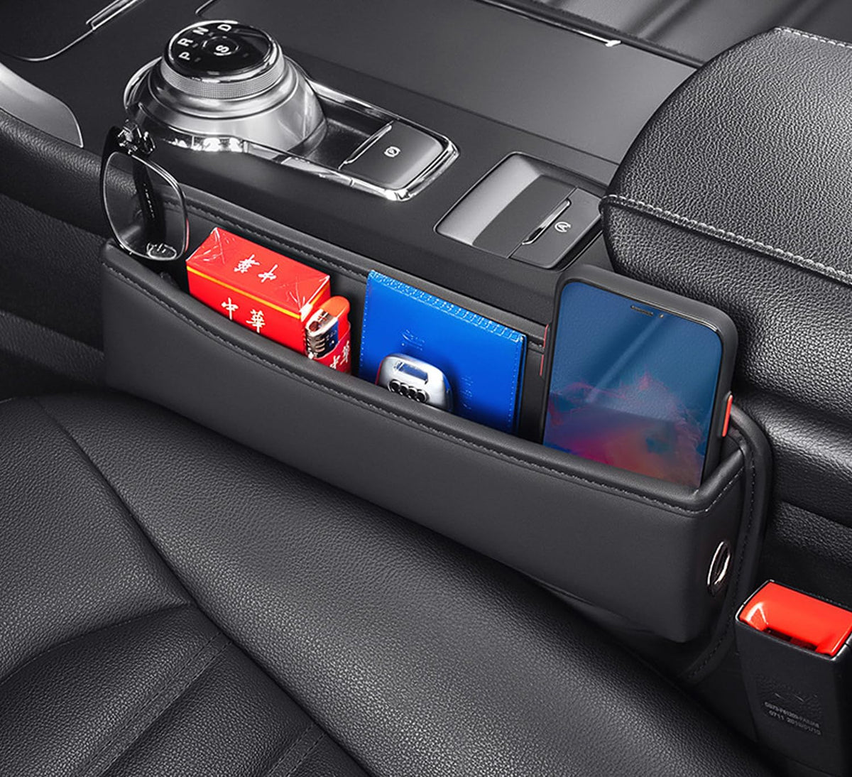 EOPTIFY Leather Car Seat Gap Filler And Seat Storage Box, Side Car Seat Organizer For Phone Glasses, Card And Car Key - Universal Car Gap Filler For Small Items, Automotive Interior Accessories